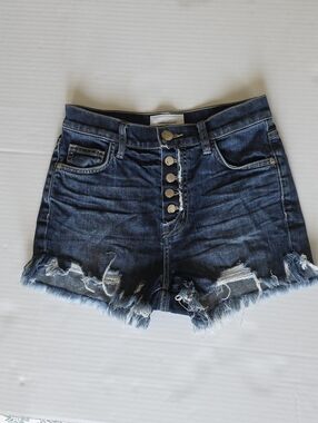 Y2K Dark Blue Demin Short Distressed Button-FlyY2K Indie Grunge Summer